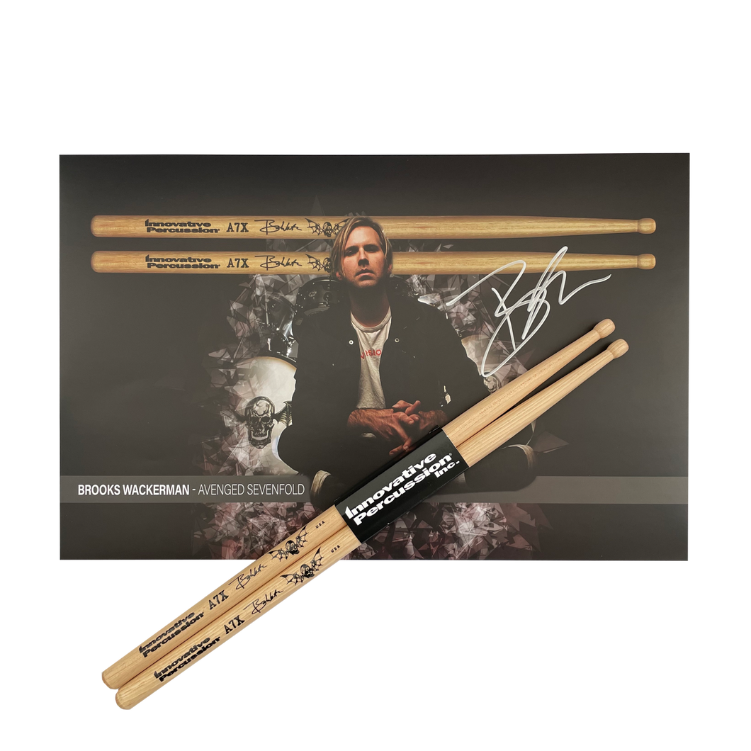 BROOKS WACKERMAN Signature A7X “OG” Drumsticks W/ Signed Poster BUNDLE - 1234Clothing